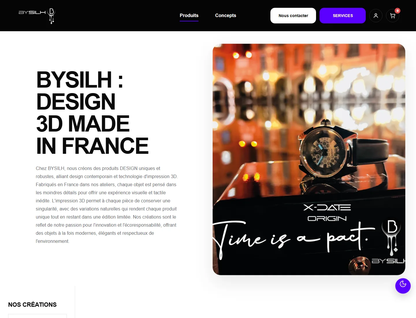 Accueil desktop de la boutique BYSILH conçue dans la refonte WordPress et WooCommerce Silh Designers
