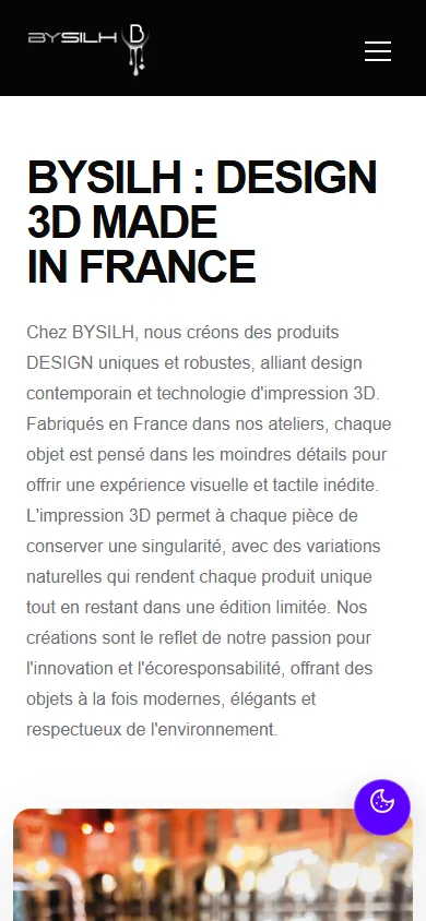 Accueil mobile de la boutique BYSILH avec parcours e-commerce responsive