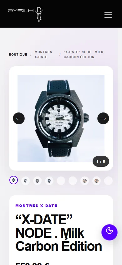 Fiche produit mobile WooCommerce BYSILH avec galerie et informations d'achat