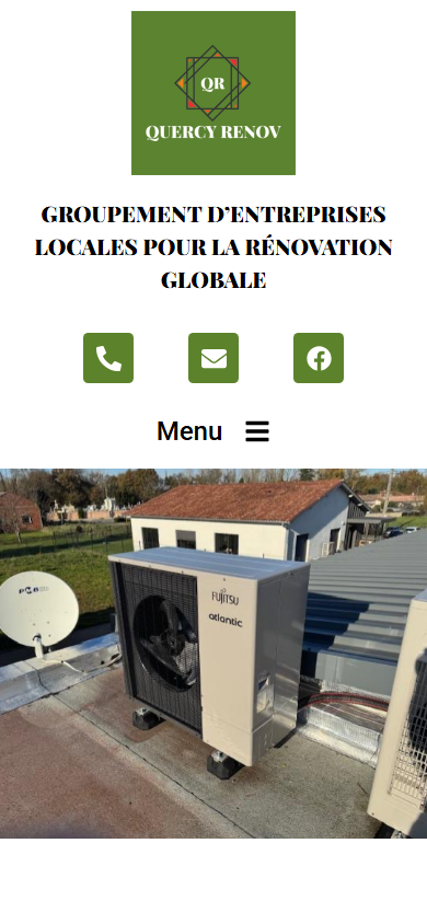 Capture mobile du site Quercy Renov avec CTA et navigation