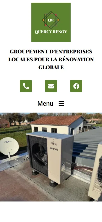 Capture mobile du site Quercy Renov avec CTA et navigation